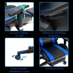 Chaise gaming fauteuil de bureau hauteur ajustable et dossier inclinable repose pieds inclus bleu 20_0008126