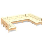 vidaXL Salon de jardin 9 Pièces avec coussins crème bois de pin massif