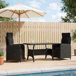 vidaXL Ensemble de repas extérieur 3 pc Noir polyrotin