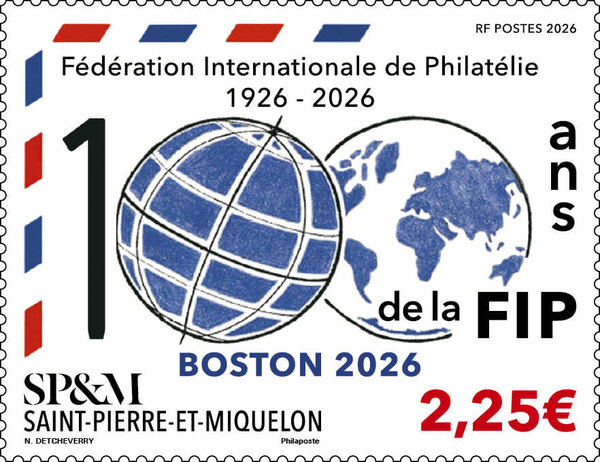 Timbre Saint Pierre et Miquelon - 100 ans de la Fédération internationale de la Philatélie
