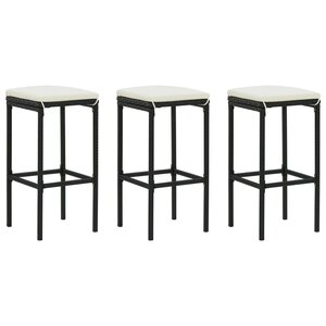 vidaXL Tabourets de bar avec coussins lot de 3 noir résine tressée