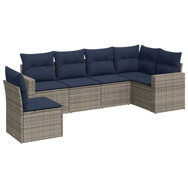 vidaXL Salon de jardin 6 Pièces avec coussins gris résine tressée