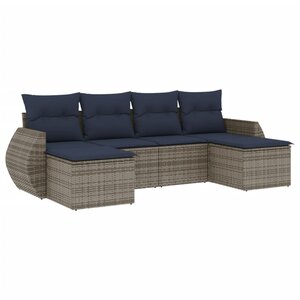 vidaXL Salon de jardin 6 Pièces avec coussins gris résine tressée