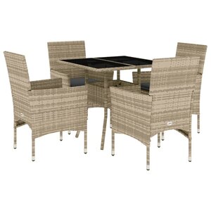 vidaXL Ensemble à manger de jardin avec coussins 5 Pièces rotin et verre