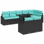 vidaXL Ensemble de canapé de jardin 9 Pièces Noir et Bleu polyrotin
