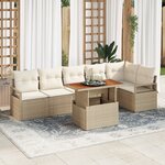 Ensemble de Canapés de Jardin de 7 pièces avec Coussins Beige en Poly Rattan