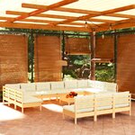 vidaXL Salon de jardin 14 Pièces avec coussins crème Bois de pin solide