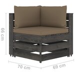 Vidaxl salon de jardin 3 places avec coussins bois imprégné de gris