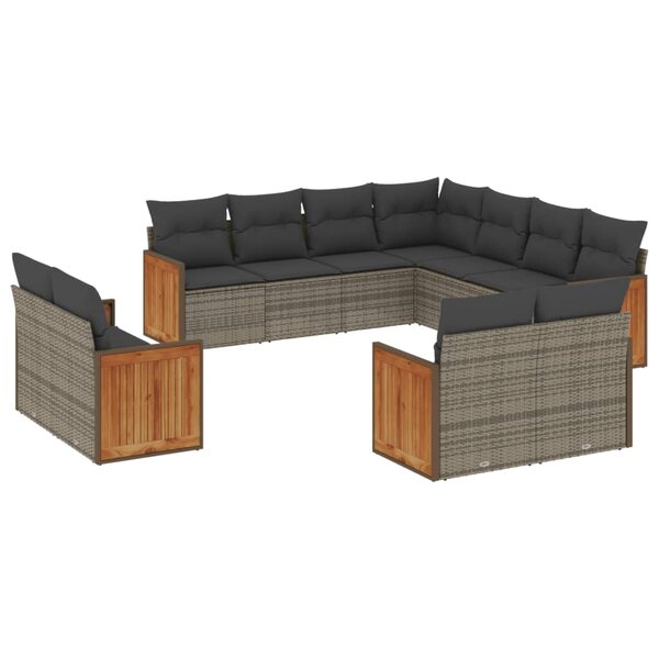 vidaXL Salon de jardin 11 Pièces avec coussins gris résine tressée