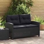 vidaXL Canapé 2 places de jardin et coussins Noir 124cm Résine tressée
