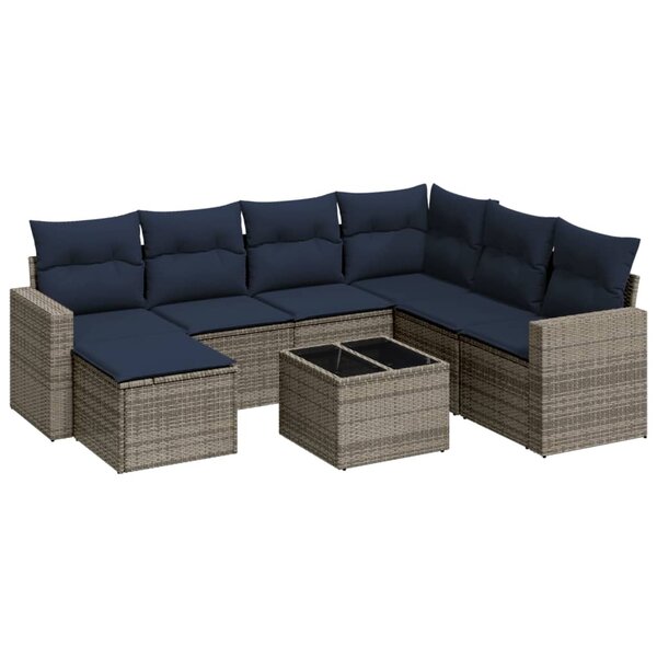 vidaXL Salon de jardin 8 Pièces avec coussins gris résine tressée