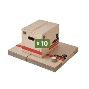 Pack and Move - Lot 10 Cartons Déménagement Livres Premium - 40 X 30 X 30 Cm - Extrême Résistance 20 KG - Poignées Renforcées - 1 Adhésif Offert