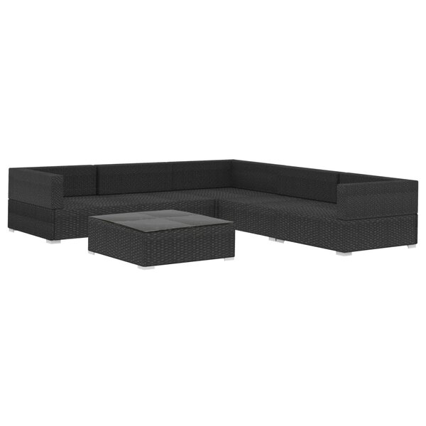 Salon de jardin meuble d'extérieur ensemble de mobilier 6 pièces avec coussins résine tressée noir 02_0016929