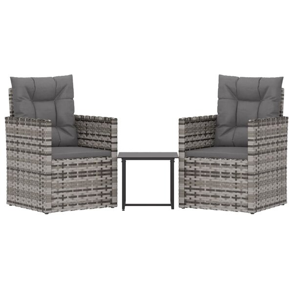 vidaXL Mobilier d'extérieur 3 Pièces avec coussins Résine tressée Gris