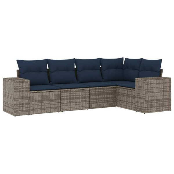vidaXL Salon de jardin 5 Pièces avec coussins gris résine tressée