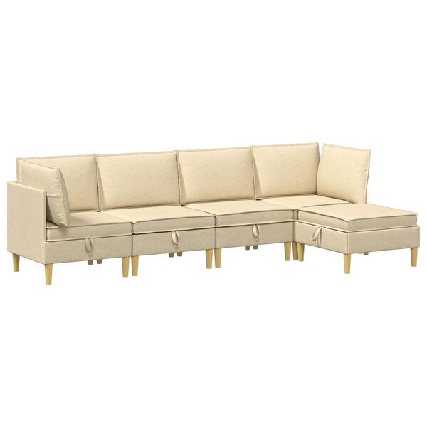 vidaXL Canapé modulaire avec rangement 5 Pièces Crème Tissu