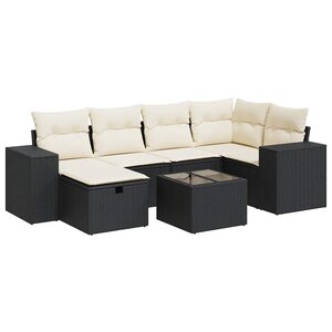 vidaXL Salon de jardin 7 Pièces avec coussins noir résine tressée