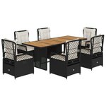 vidaXL Ensemble à manger de jardin coussins 7Pièces Noir Résine tressée
