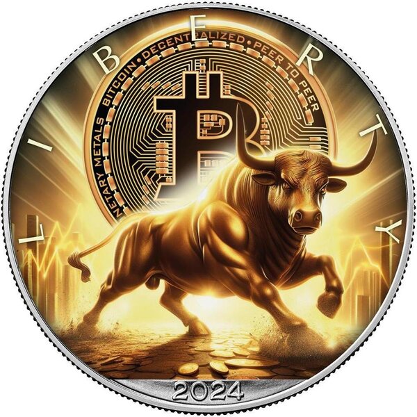 Pièce de monnaie en Argent 1 Dollar g 31.1 (1 oz) Millésime 2024 BITCOIN BULL
