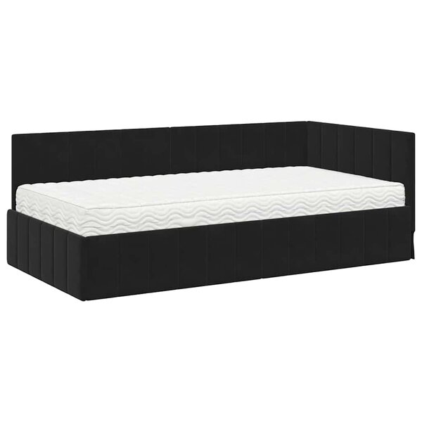 vidaXL Cadre de lit d'angle avec matelas Noir 90 x 190 cm Velours