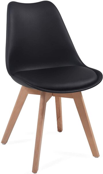 Lot de 4 chaises de salle à manger scandinaves assise rembourré pieds en bois hêtre rétro chaise pour salon chambre cuisine bureau noir 01_0000722
