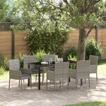 vidaXL Ensemble de Salle à Manger de Jardin de 7 Pièces avec Coussins Gris Rattan Poly
