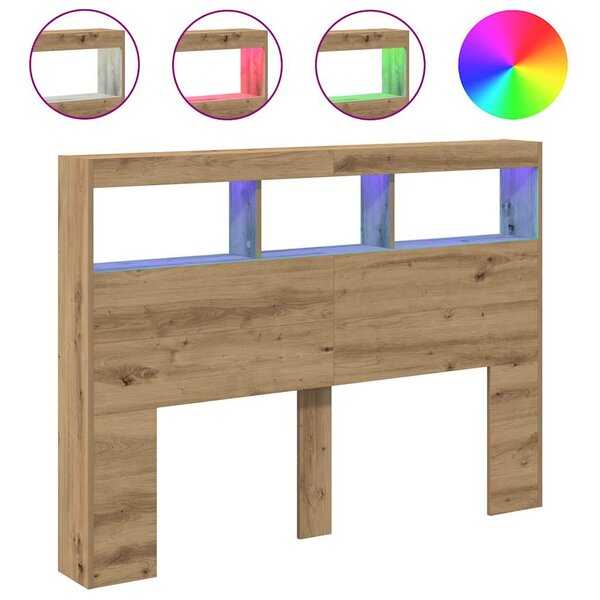 vidaXL Armoire tête de lit avec LED chêne artisanal 140x17x102 cm