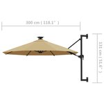 vidaXL Parasol mural avec mât métallique et LED 300 cm Taupe