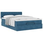 vidaXL Cadre de lit ottoman avec matelas bleu foncé 140x190 cm velours