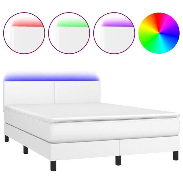 vidaXL Sommier à lattes de lit avec matelas et LED Blanc 140x190 cm