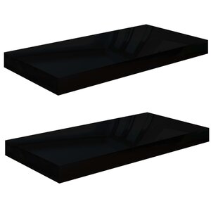 vidaXL Étagère murale flottante 2 Pièces Noir brillant 50x23x3 8 cm MDF