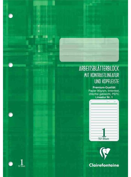 Arbeitsblock, DIN A4, Lineatur 1, 50 Blatt CLAIREFONTAINE