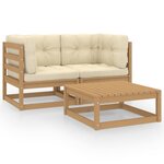 vidaXL Salon de jardin 3 Pièces avec coussins Bois de pin massif