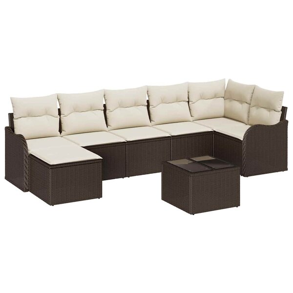 vidaXL Ensemble de canapé de jardin 8 Pièces Marron  blanc Poly rotin