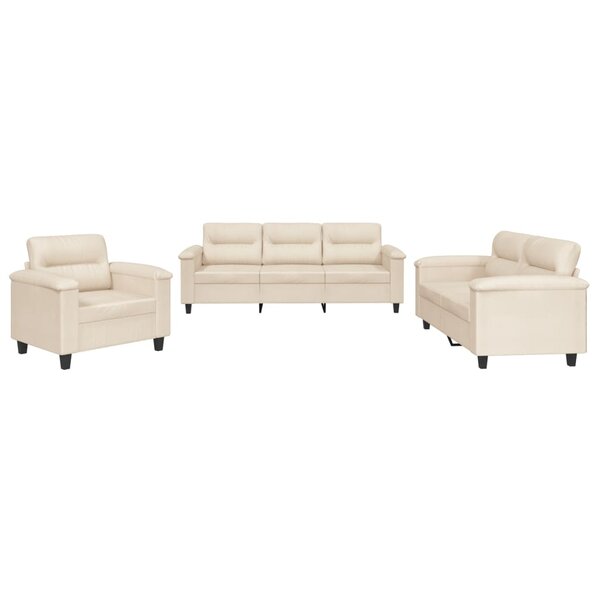 vidaXL Ensemble de canapés 3 Pièces avec coussins beige tissu microfibre