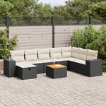 vidaXL Salon de jardin 9 Pièces avec coussins noir résine tressée