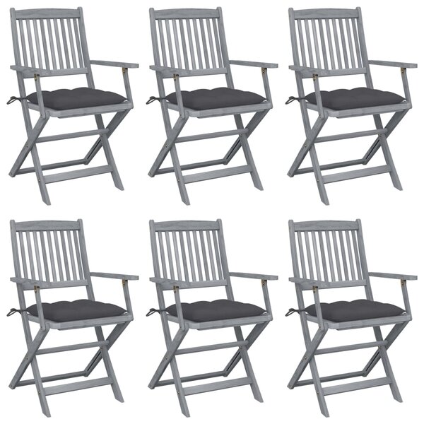 vidaXL Chaises pliables d'extérieur lot de 6 et coussins Bois d'acacia