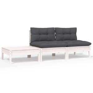 vidaXL Salon de jardin 3 Pièces avec coussins Blanc Bois de pin massif