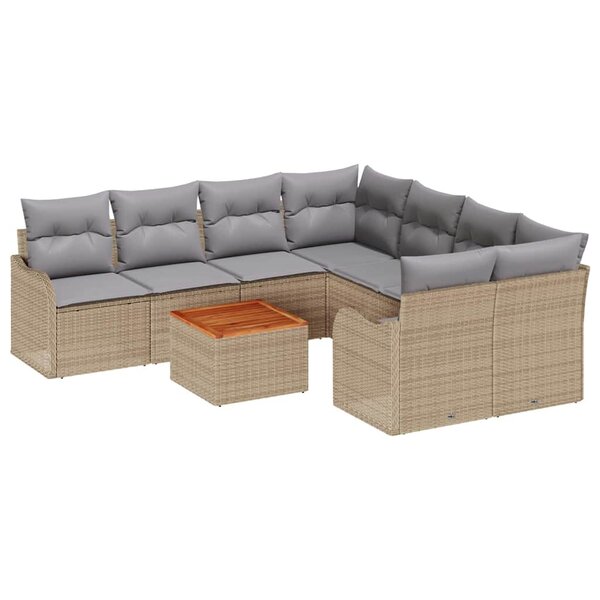 vidaXL Ensemble de canapé de jardin 9 Pièces Beige Poly rotin