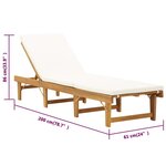 vidaXL Chaise longue pliable coussin Bois massif d'acacia Blanc crème