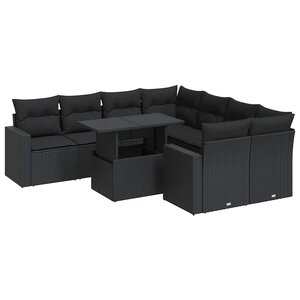 vidaXL Salon de jardin 9 Pièces avec coussins noir résine tressée
