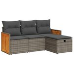 vidaXL Salon de jardin 4 Pièces avec coussins gris résine tressée