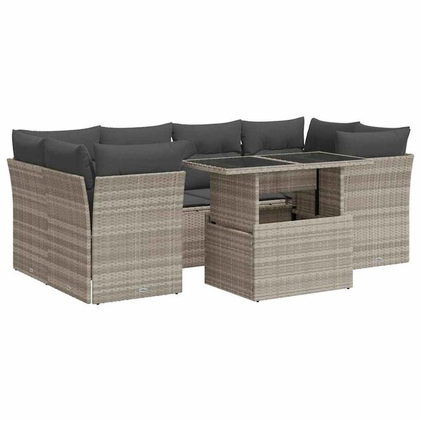 vidaXL Salon de jardin avec coussins 7 Pièces gris clair résine tressée