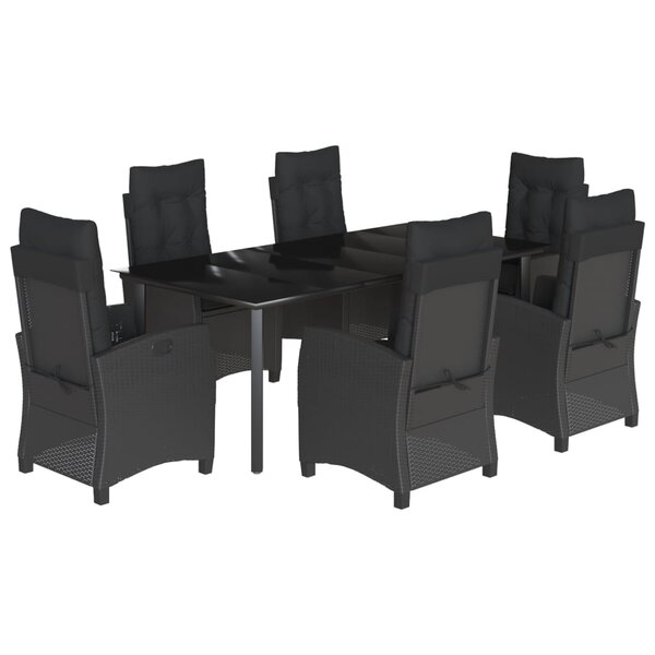 vidaXL Ensemble à manger de jardin coussins 7Pièces Noir Résine tressée