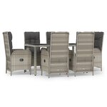 vidaXL Ensemble à manger jardin et coussins 7 Pièces gris rotin