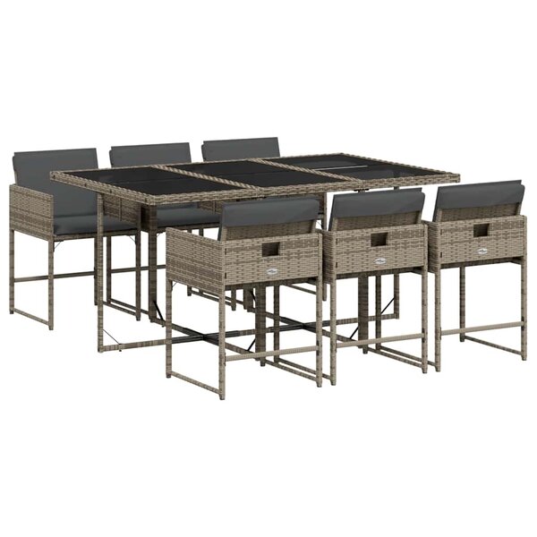 vidaXL Ensemble à manger de jardin et coussins 7 Pièces gris rotin