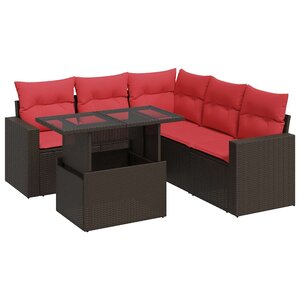 vidaXL Salon de jardin avec coussins 6Pièces marron résine tressée acacia