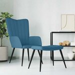 vidaXL Chaise de relaxation avec tabouret Bleu Velours