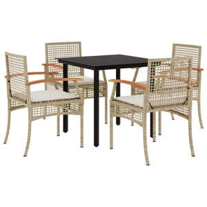 vidaXL Ensemble à manger de jardin avec coussins 5Pièces Beige poly rotin