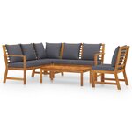 vidaXL Salon de jardin 5 Pièces avec coussin Bois d'acacia solide